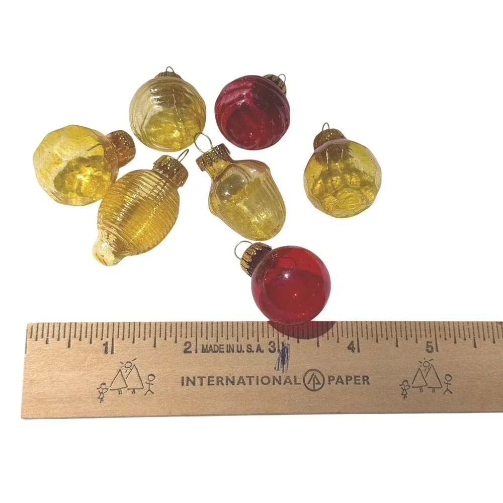Lot of 7 MCM Small Vintage Glass Glass Christmas Ornaments Variety Colors Shapes